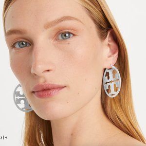 NEW Tory burch Silver Logo MILLER HOOP EARRING